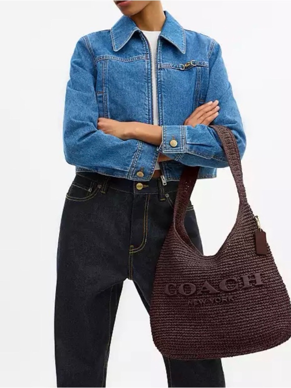 NWTšCoach Brooklyn Shoulder Bag 34 Maple Dark Brown CDZ38 Straw Tote Woven Fall - Picture 8 of 8